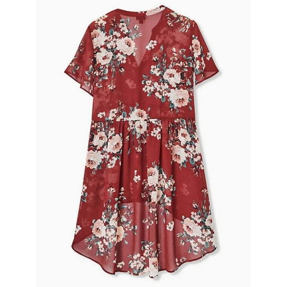 Torrid Red brick floral chiffon babydoll tunic - Picture 2 of 4